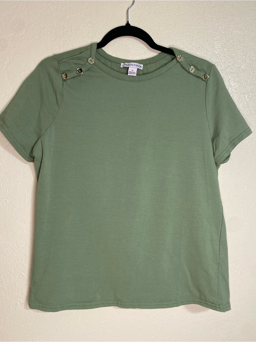 Carolyn Taylor Olive Green Short Sleeve Button-Shoulder Tee